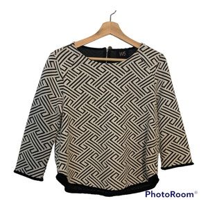 W5 Black and White Zig Zag Patten and Black Trim 3/4 Sleeves Size Small